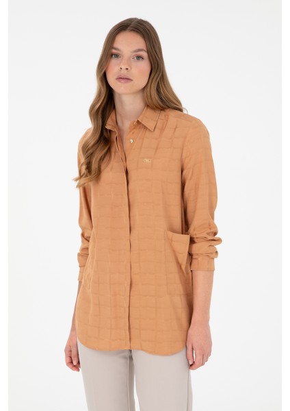 Kadın Camel Gömlek Desenli 50289890-VR015
