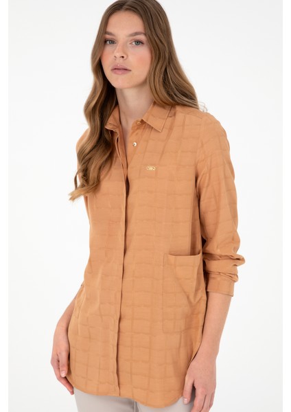 Kadın Camel Gömlek Desenli 50289890-VR015