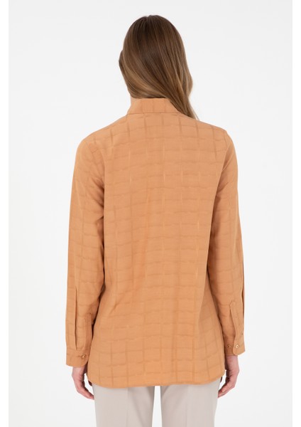 Kadın Camel Gömlek Desenli 50289890-VR015