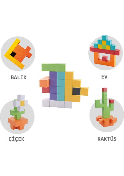 Learning Fun 48 Parça Manyetik Küp Bloklar Dıy Yapı Oyuncağı