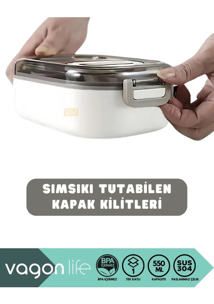 Bento 550ML Lunchbox Yeni Koleksiyon Tek Katlı Bölmesiz Çelik Sefer Tası Yemek Kutusu