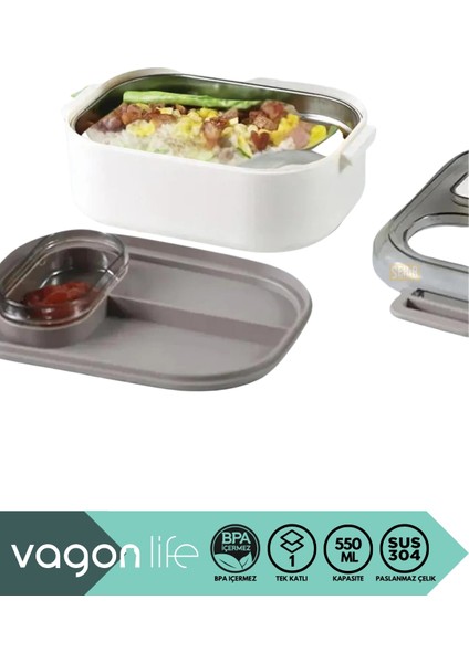 Bento 550ML Lunchbox Yeni Koleksiyon Tek Katlı Bölmesiz Çelik Sefer Tası Yemek Kutusu