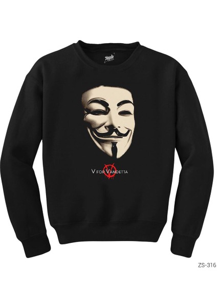 V For Vendetta Maske Siyah Sweatshirt