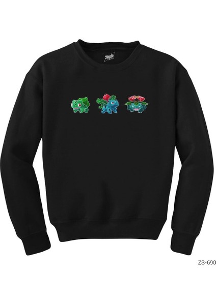Pokemon Balbasaur Evolation Siyah Sweatshirt