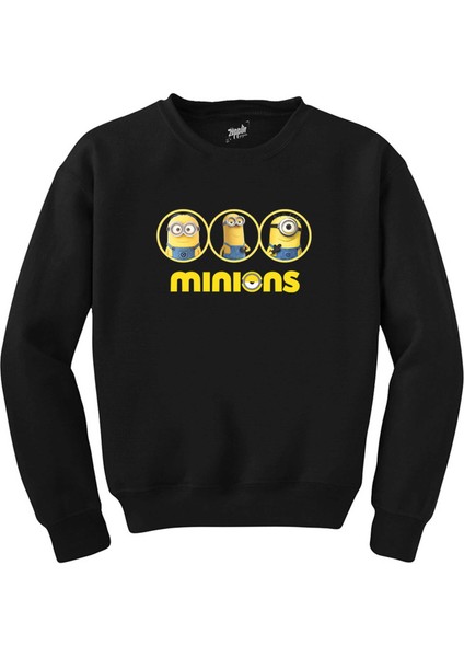 Minions Triple Character Siyah Sweatshirt