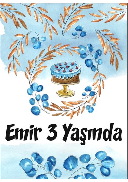 Mavi Pasta Temalı Doğum Günü Afişi 70X100 cm