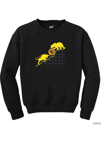 Bitcoin Kripto Para Ayı ve Boğa Siyah Sweatshirt