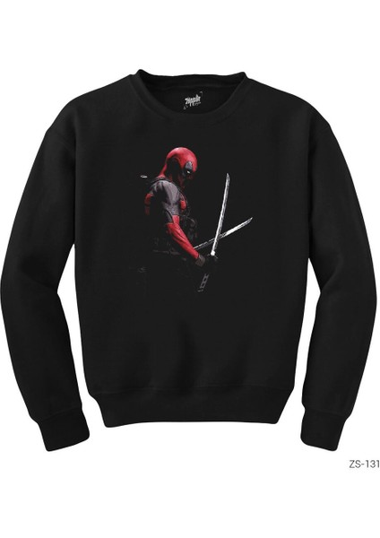 Deadpool Kılıçlı Siyah Sweatshirt
