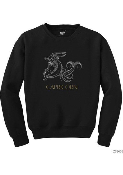 Oğlak Burç Retro Siyah Sweatshirt