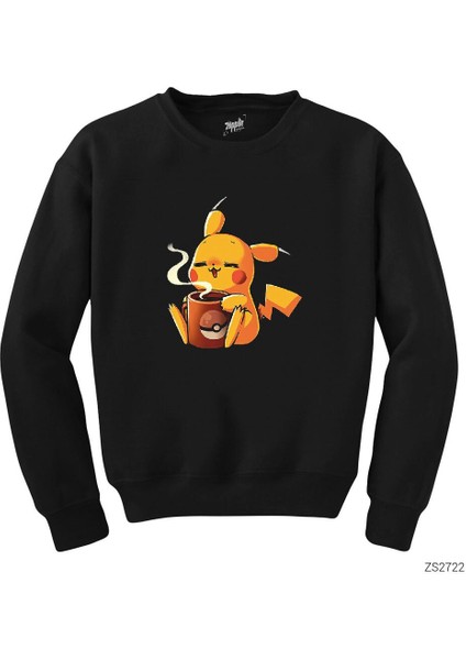 Pikachu Coffe Siyah Sweatshirt