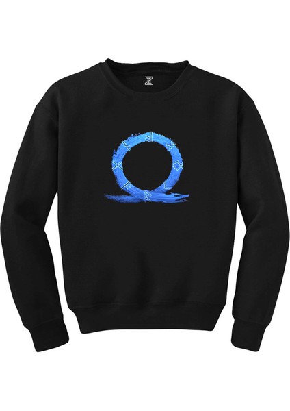 God Of War Ragnarok Blue Logo Siyah Sweatshirt
