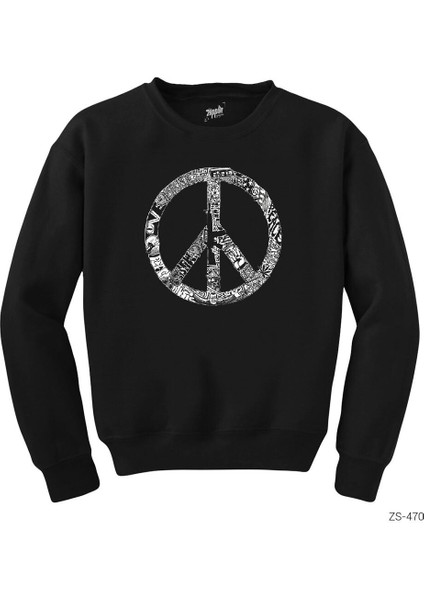 Music Love Peace Siyah Sweatshirt