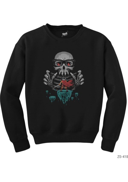 8bit Skull Siyah Sweatshirt