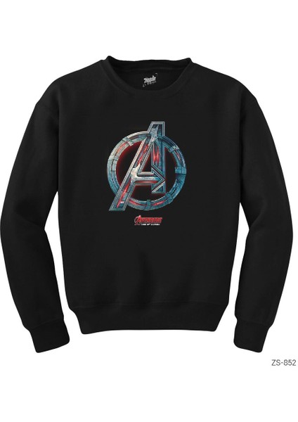 Avengers Red Line Metal Logo Siyah Sweatshirt