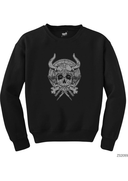 Vikings Rollo Thor Skull Siyah Sweatshirt