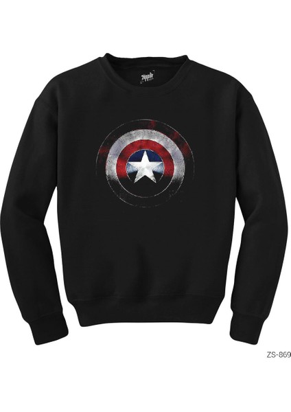 Captain America Shield Siyah Sweatshirt