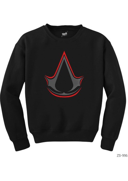Assassins Creed Logo Redline Siyah Sweatshirt
