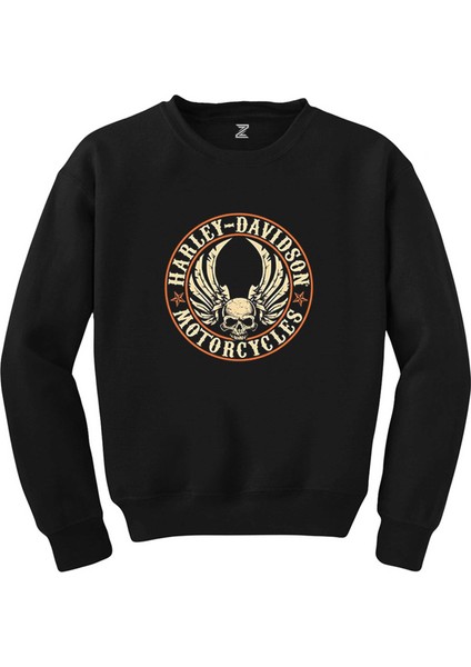 Harley Davidson Wings Skull Siyah Sweatshirt