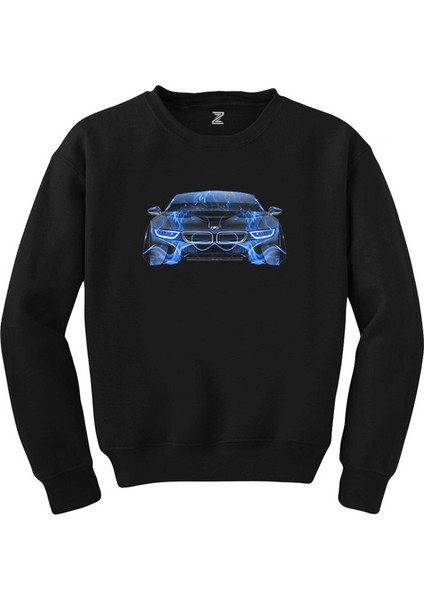 Bmw I8 Front Fire Abstract Car Siyah Sweatshirt