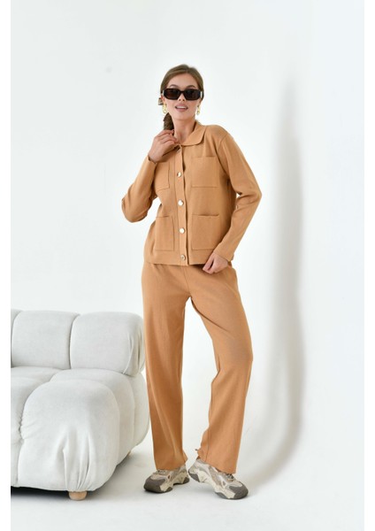 Kadın Cep Detaylı İkili Takım Camel 20914