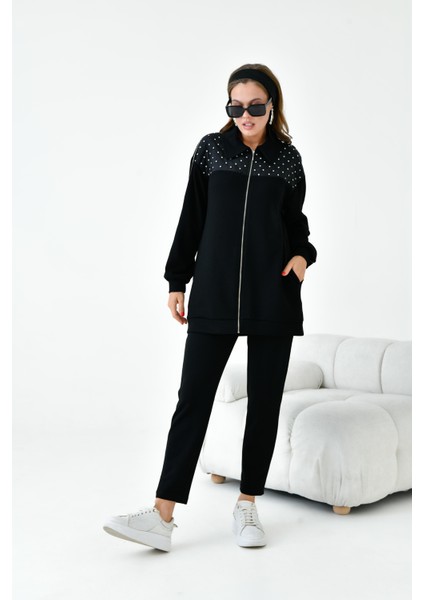 Kadın İki İp Taş Detay Takım Siyah 30938 fiyatları
