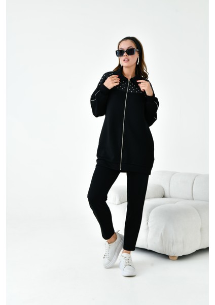 Kadın İki İp Taş Detay Takım Siyah 30938 modelleri