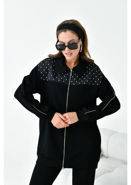 Kadın İki İp Taş Detay Takım Siyah 30938 indirimleri