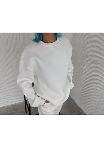 Bisiklet Yaka Düz Basic Sweatshirt