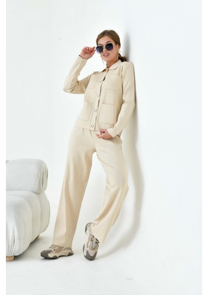 Kadın Cep Detaylı İkili Takım Bej 20914