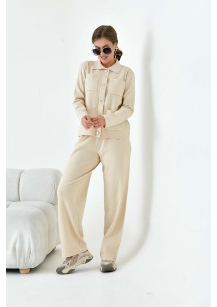 Kadın Cep Detaylı İkili Takım Bej 20914 modelleri
