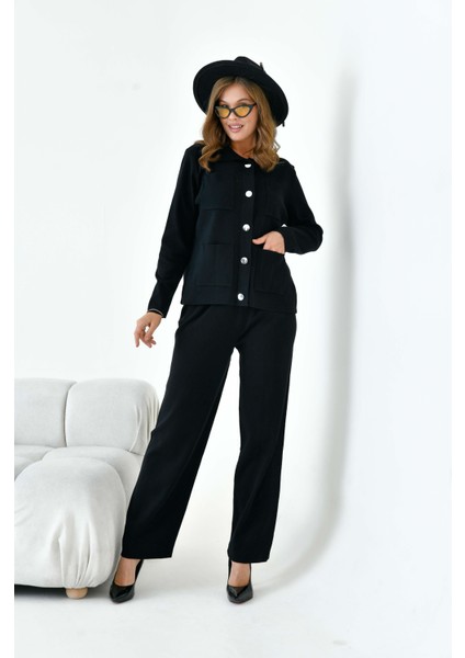 Kadın Cep Detaylı İkili Takım Siyah 20914 modelleri