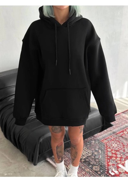 Kapüşonlu Düz Basic Sweatshirt