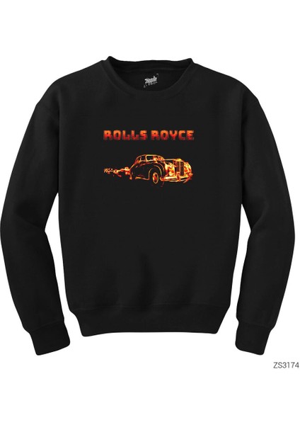 Rolls Royce In Fire Siyah Sweatshirt