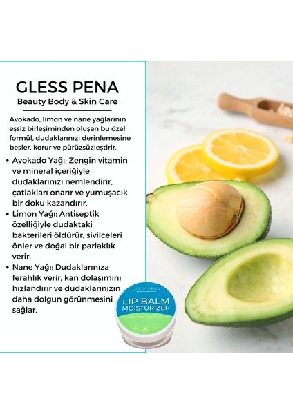 Avokado, Limon ve Nane Yağı Özlü Nemlendirici Etkili Doğal Dudak Kremi Lip Balm 10 ml modelleri