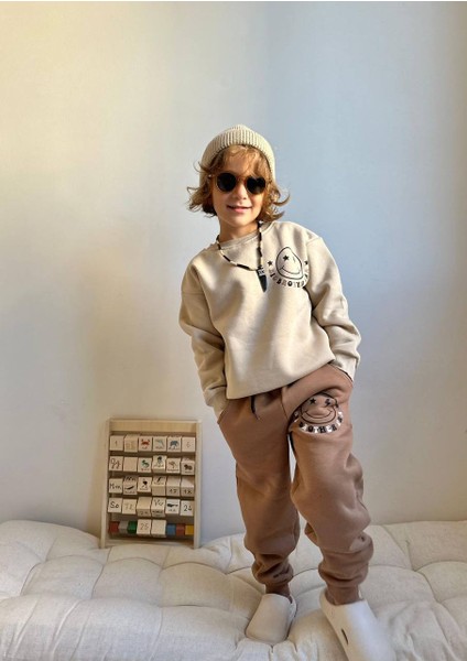 Erkek Çocuk Smile Yüz Baskılı Sweatshirt Takım modelleri