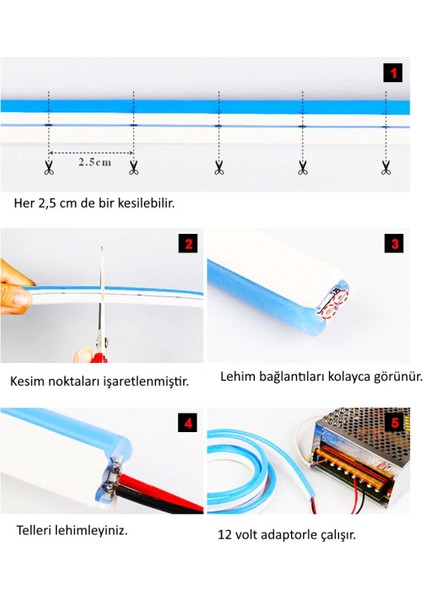 Sb-6503 2.5 Metre Neon LED Gün Işığı Aç Kapa Butonlu Adaptörlü Şerit LED