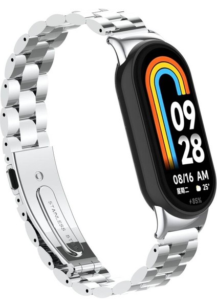 Xiaomi Mi Band 8 Uyumlu Paslanmaz Çelik Kordon Ayarlama Aparatlı