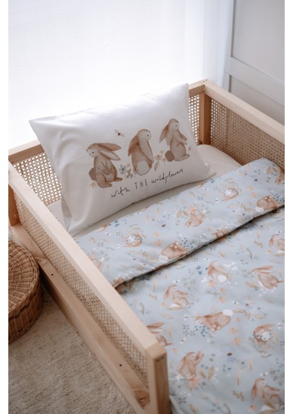 Tavşanlı Organik Tek Kişilik Nevresim Takımı (160X220) - Rabbit Garden