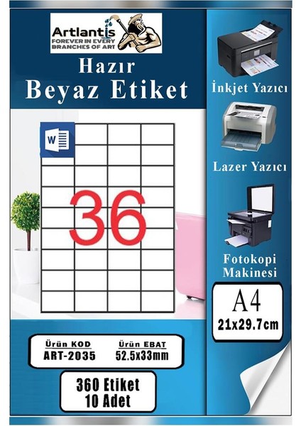 A4 Hazır Etiket 52.5X33 mm 10 Sayfa 1 Paket Kendinden Yapışkanlı Fotokopi Lazer Inkjet Kağıdı Yazıcılar Için Uyumlu