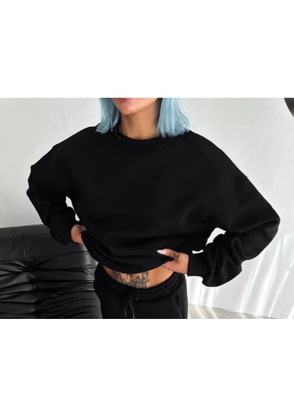 Bisiklet Yaka Düz Basic Sweatshirt