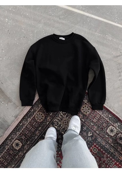 Bisiklet Yaka Düz Basic Sweatshirt