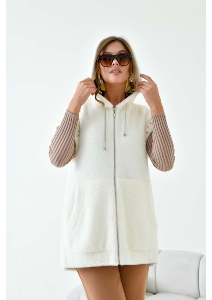 Kadın Kaşmir Taşlı Yelek Ekru 30955 fiyatları