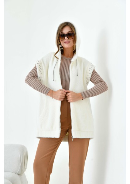 Kadın Kaşmir Taşlı Yelek Ekru 30955 fırsatları