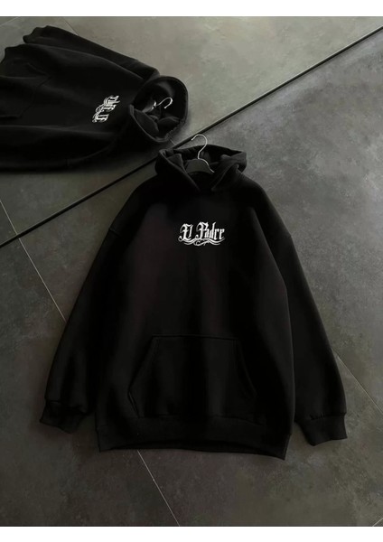 Kapüşonlu Sırt Baskılı Gül Detaylı Sweatshirt