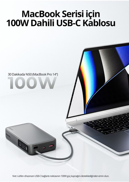 PB-Y48-GY 100W 20000 mAh PD Dahili Type-C Kablolu Powerbank