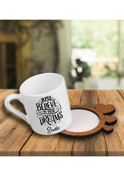 Kişiye Özel Tasarım Türk Kahvesi Fincanı ve Kalpli Fincan Altlığı 101548