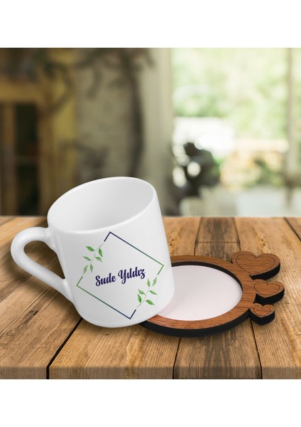 Kişiye Özel Tasarım Türk Kahvesi Fincanı ve Kalpli Fincan Altlığı 101515