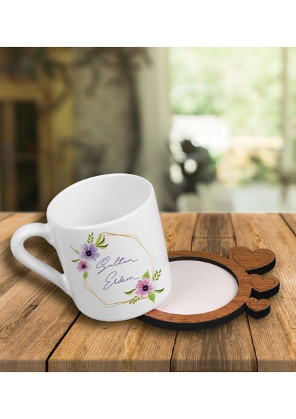 Kişiye Özel Tasarım Türk Kahvesi Fincanı ve Kalpli Fincan Altlığı 101676