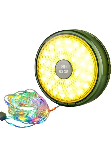 Şarjlı Kamp Lambası Gün Işığı 36 LED  + 10 Metre Süsleme Dekor Ledli 8 Mod Çadır Lambası Kamp Feneri