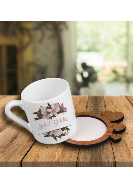 Kişiye Özel Tasarım Türk Kahvesi Fincanı ve Kalpli Fincan Altlığı 101612